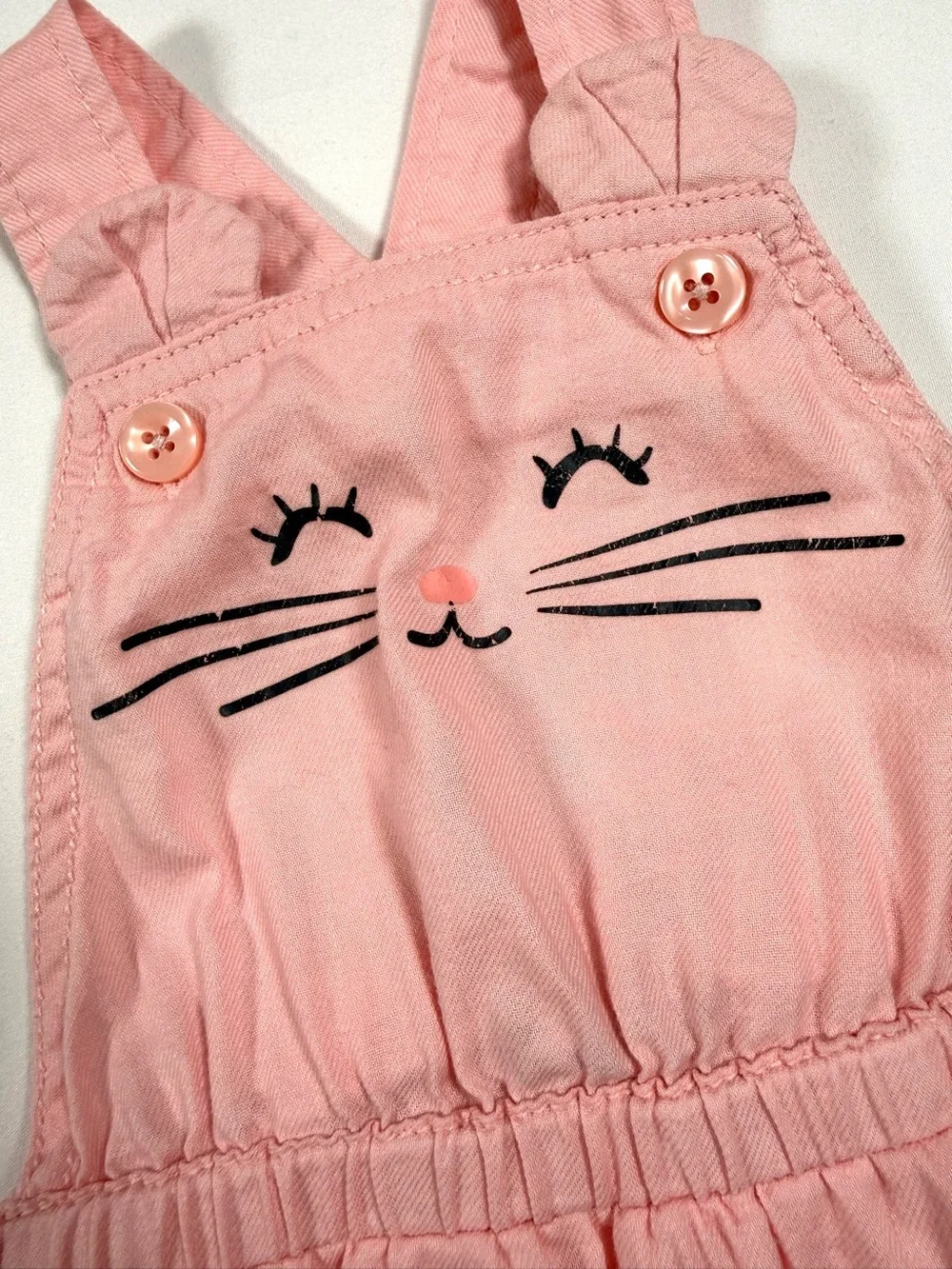 OLD NAVY Kitty Cat Bubble Romper Pink Cat Face Apron‎ Romper Cotton Size 6-12M
